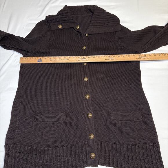 Lauren Ralph Lauren Heavy Knit Jacket Brown Cardigan Metal Logo Buttons Sz 2X ? - Picture 4 of 15